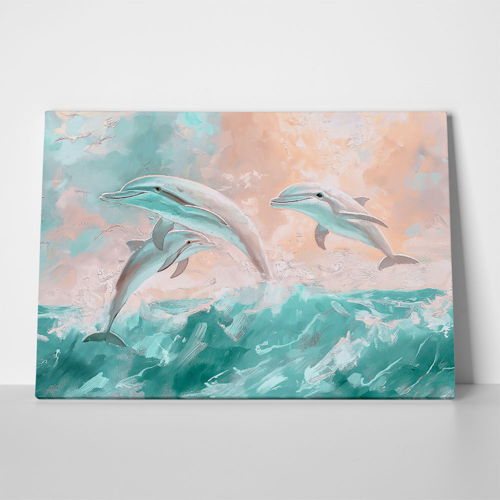 Πίνακας σε Καμβά VINTAGE PASTEL DOLPHINS 4