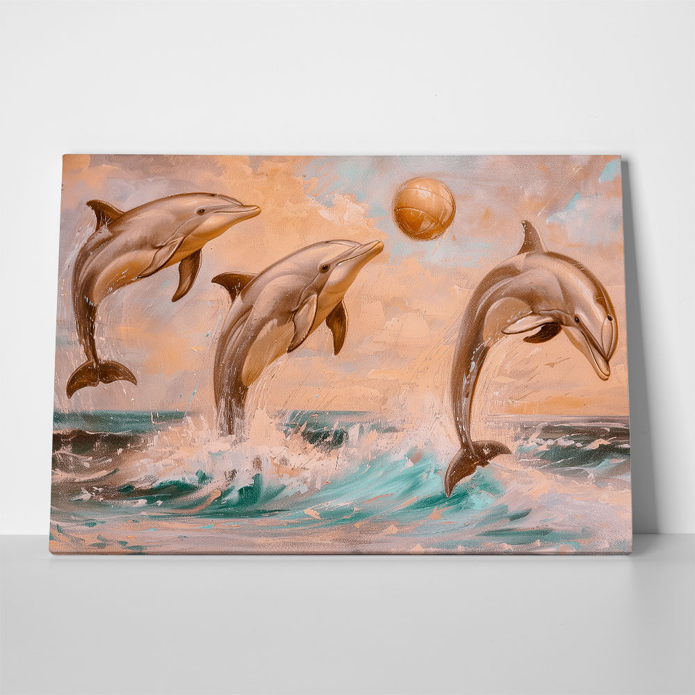Πίνακας σε Καμβά VINTAGE PASTEL DOLPHINS 5