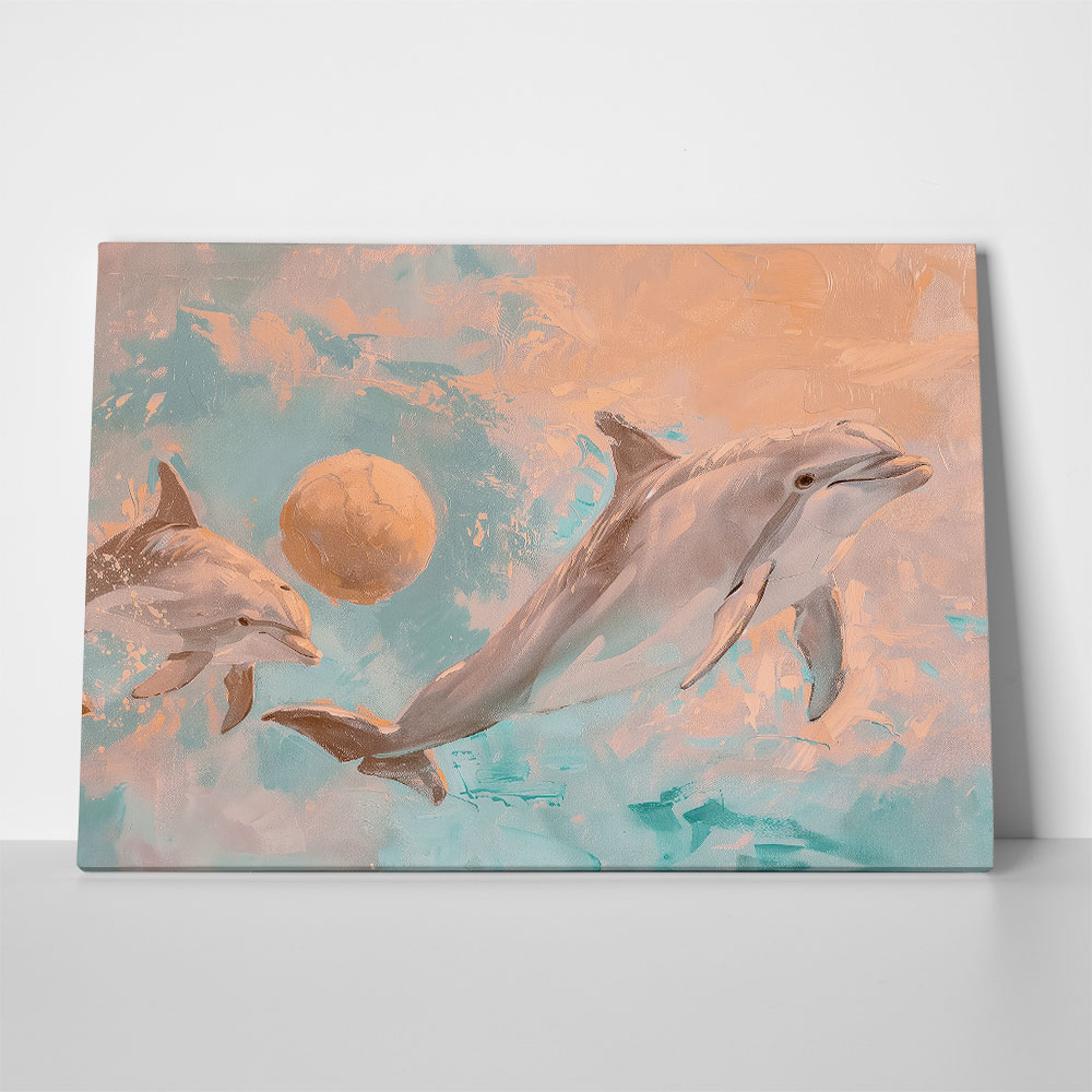 Πίνακας σε Καμβά VINTAGE PASTEL DOLPHINS 6