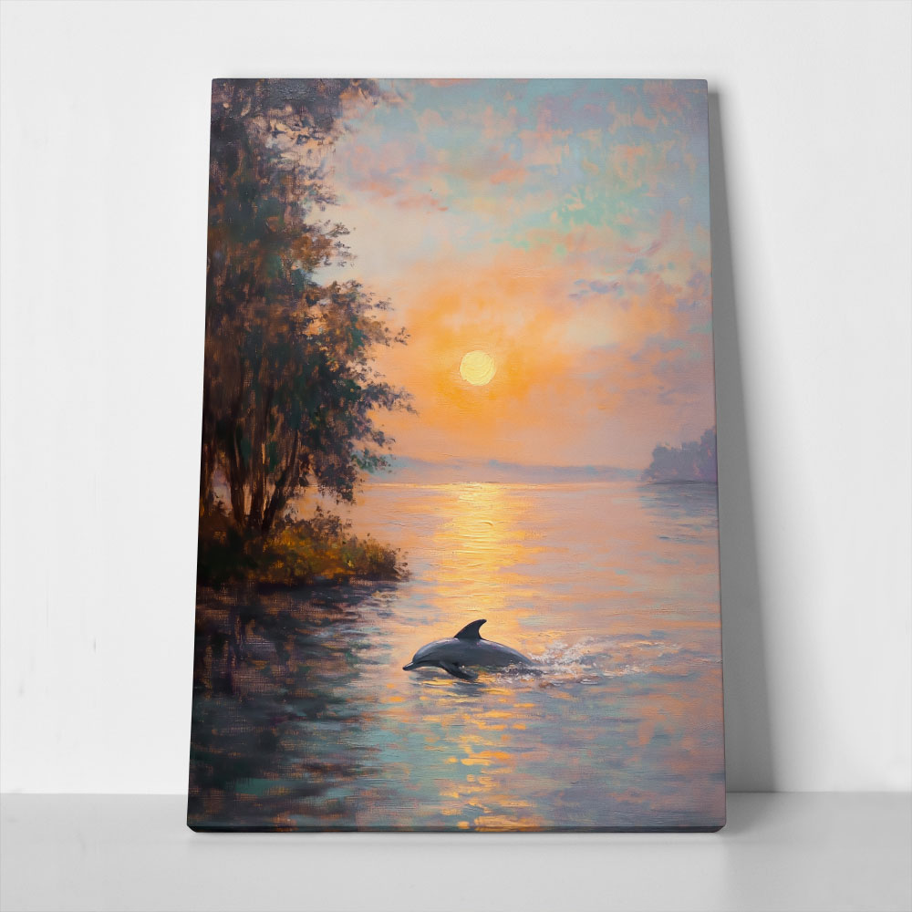 Πίνακας σε Καμβά VINTAGE PASTEL DOLPHIN