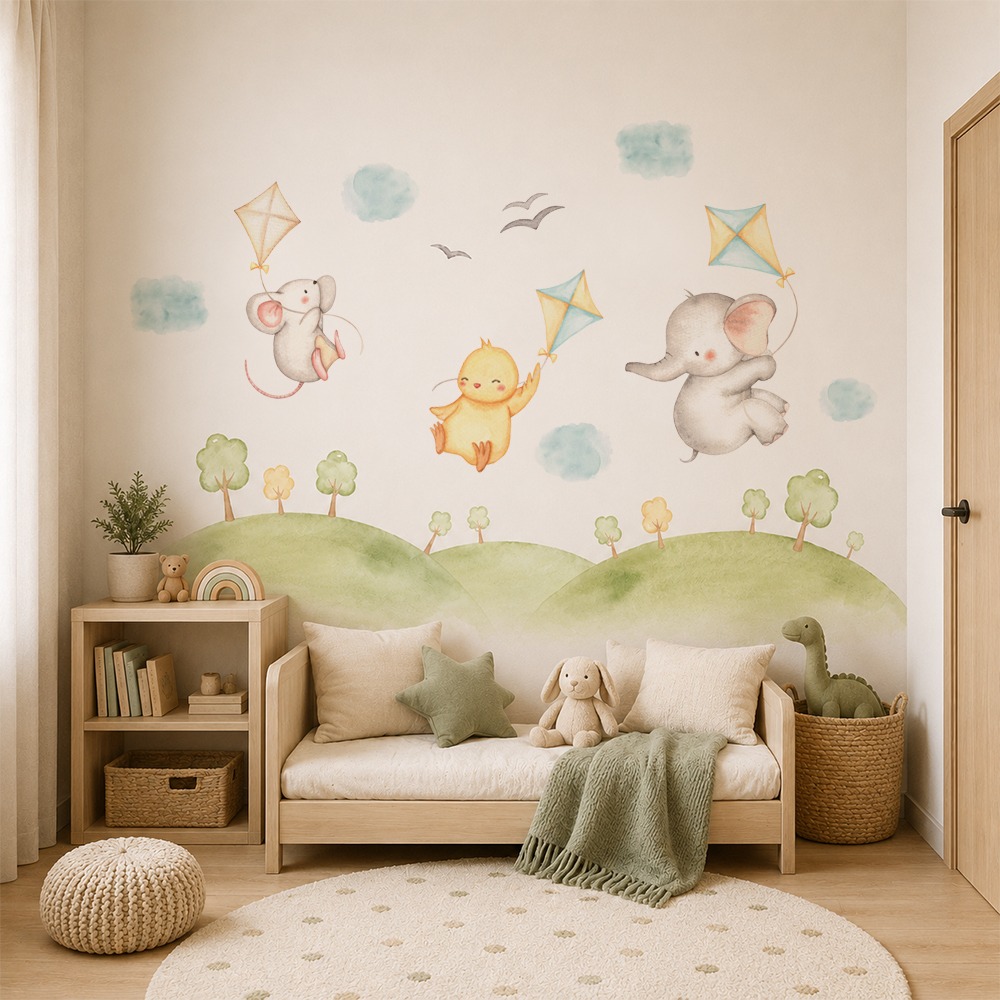 Αυτοκόλλητο τοίχου WATERCOLOR KITE ANIMALS