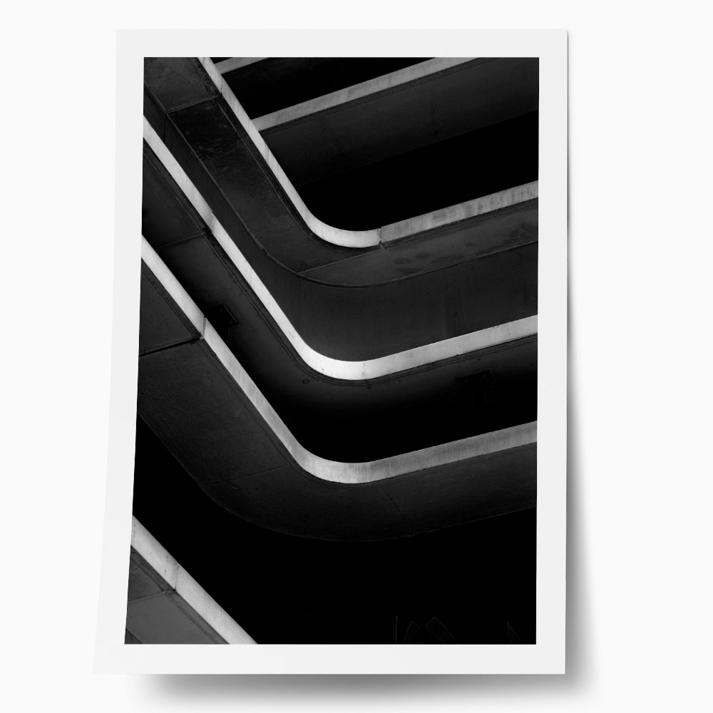 Poster BLACK AND WHITE ARCHITECTURAL CONCRETE PARKING STRUCTURE
