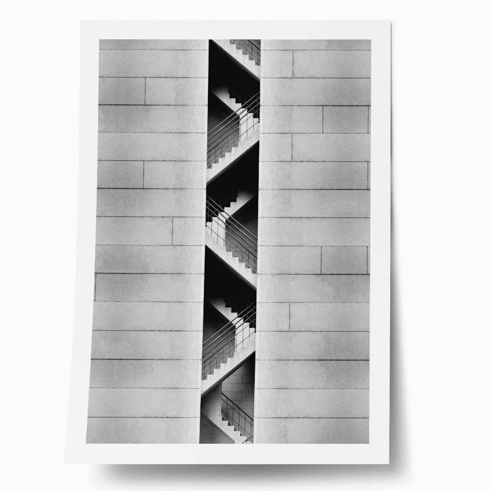 Poster BLACK AND WHITE ARCHITECTURAL CONCRETE STAIRCASE 2