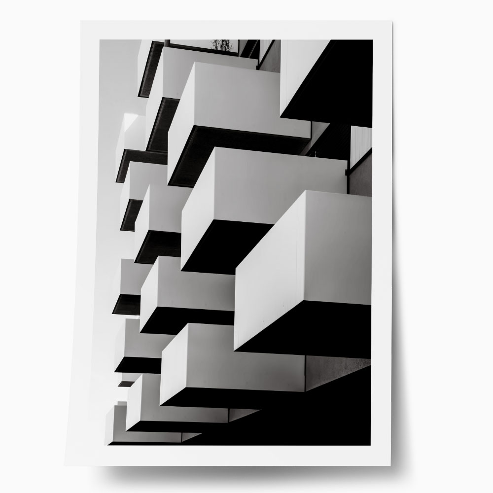 Poster BLACK AND WHITE ARCHITECTURAL CUBE BALCONIES