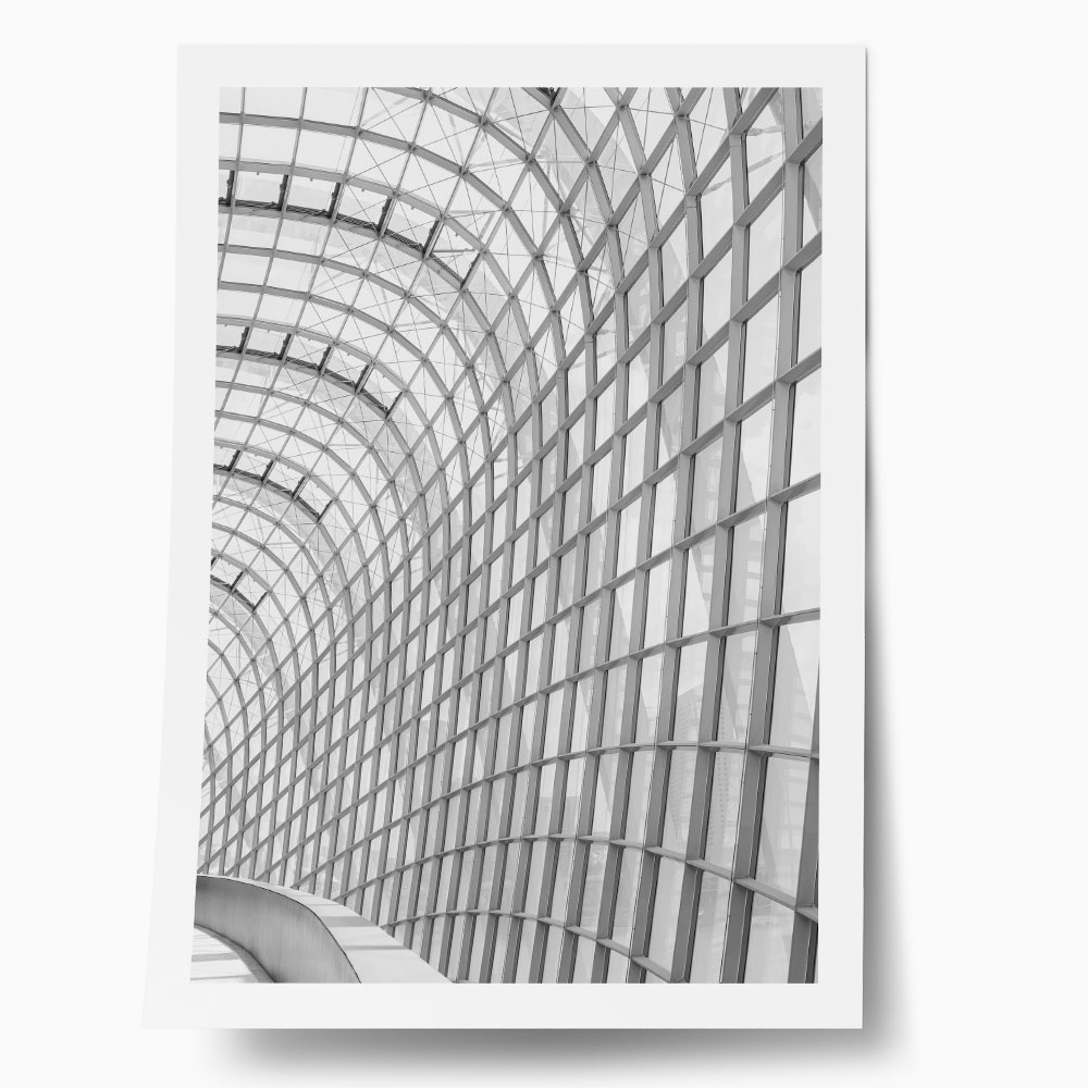 Poster BLACK AND WHITE ARCHITECTURAL CURVED GLASS ROOF