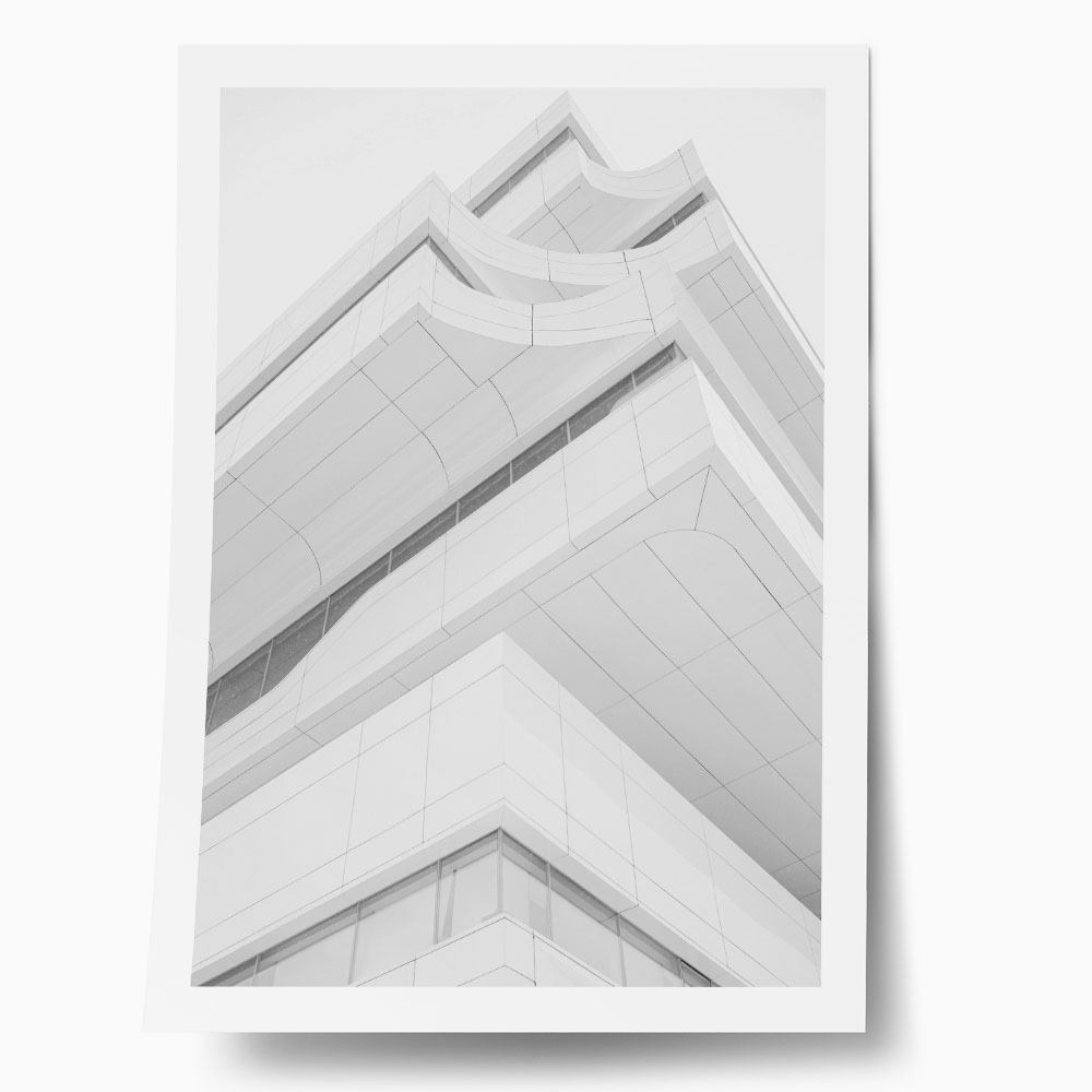 Poster BLACK AND WHITE ARCHITECTURAL GEOMETRIC APARTMENTS LOW ANGLE BALCONIES