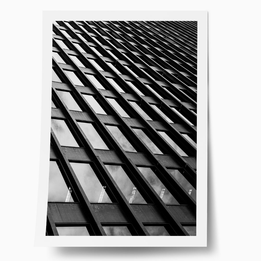 Poster BLACK AND WHITE ARCHITECTURAL GEOMETRIC GLASS REFLECTION