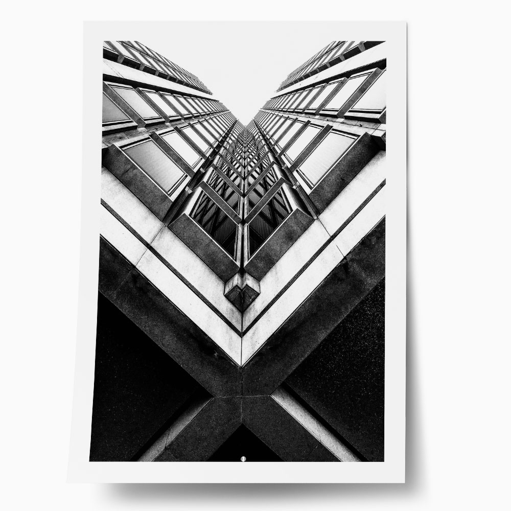Poster BLACK AND WHITE ARCHITECTURAL GEOMETRIC SKYSCRAPER