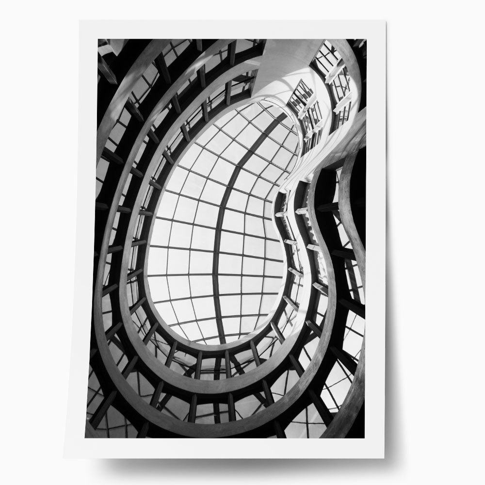 Poster BLACK AND WHITE ARCHITECTURAL INTERIOR GLASS DOME