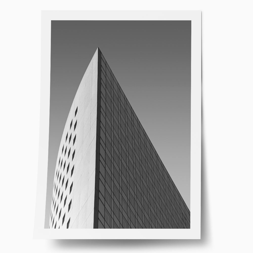 Poster BLACK AND WHITE ARCHITECTURAL SHARP CORNER SKYSCRAPER