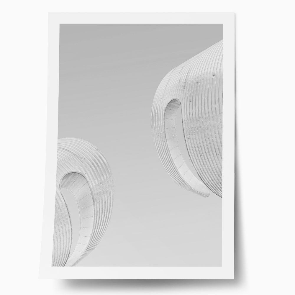 Poster BLACK AND WHITE ARCHITECTURAL SPIRAL SHAPED STRUCTURES