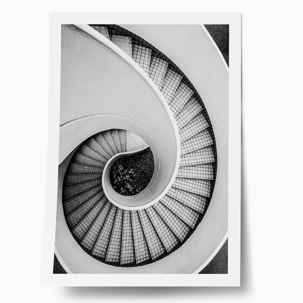 Poster BLACK AND WHITE ARCHITECTURAL SPIRAL STAIRCASE