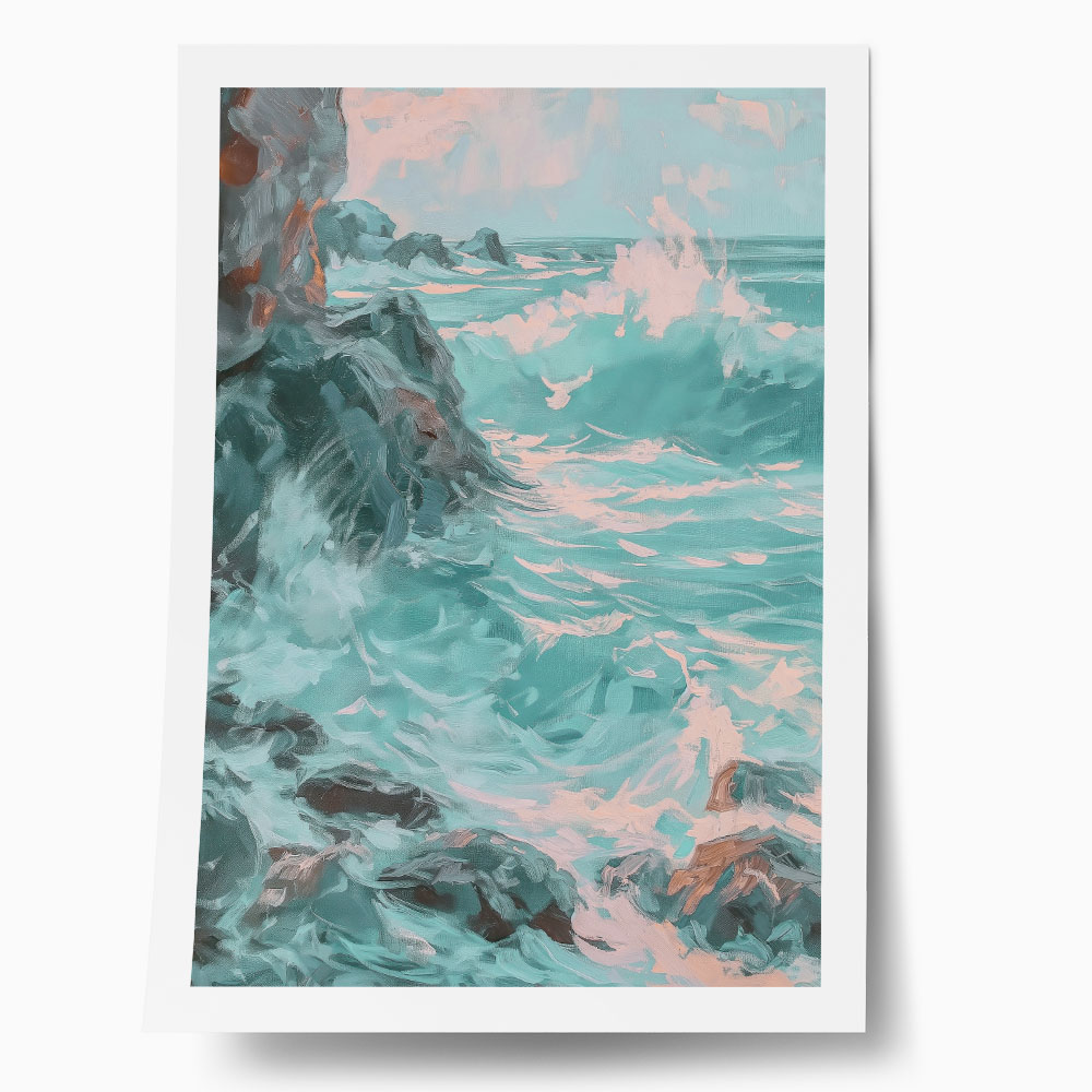 Poster VINTAGE PASTEL COASTAL WAVES 4