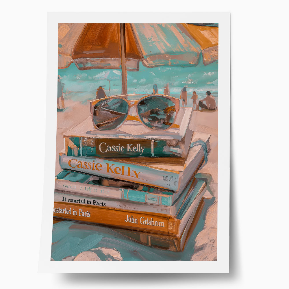 Poster VINTAGE PASTEL COASTAL WAVES BEACH BOOKS 2