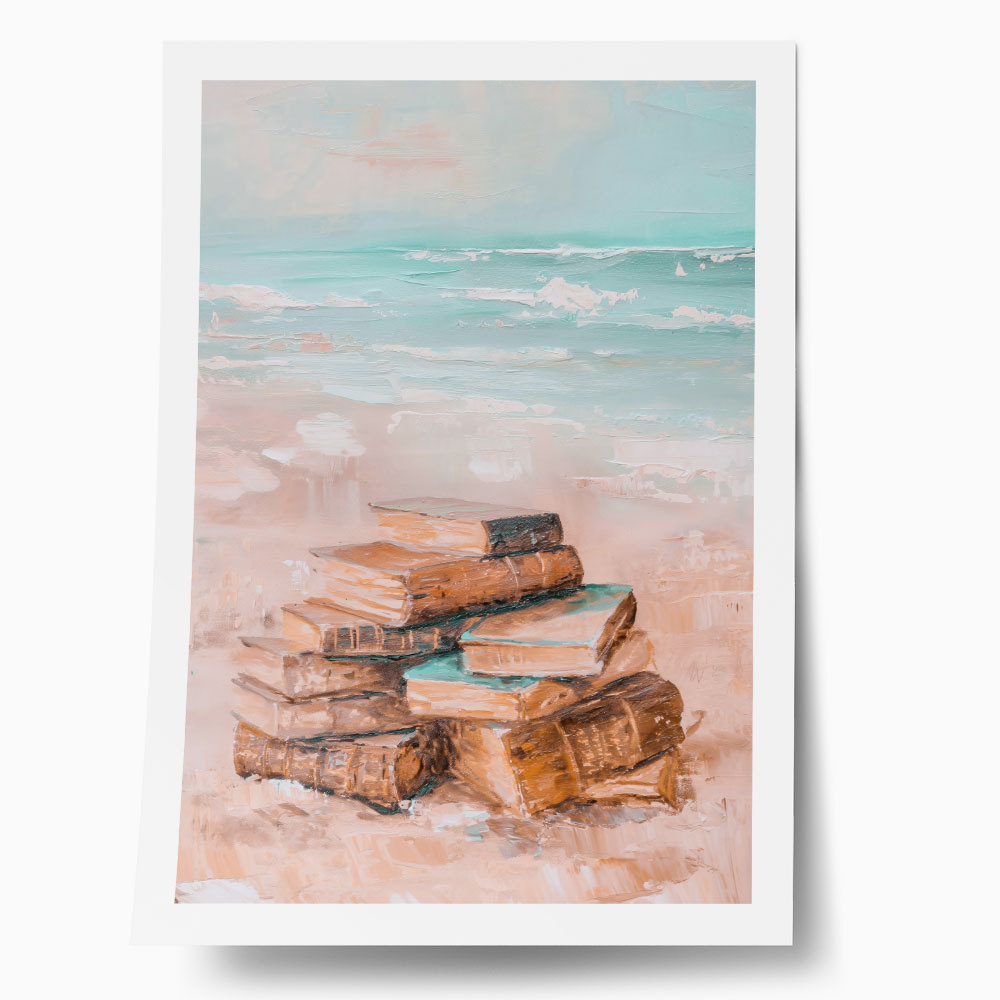 Poster VINTAGE PASTEL COASTAL WAVES BEACH BOOKS